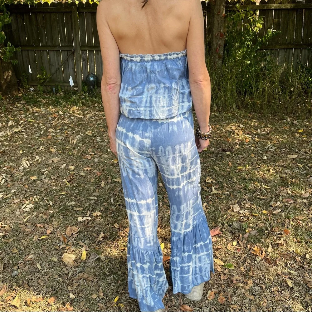 Japna strapless tie dyed wide leg romper / jumpsuit. - Picture 5 of 7